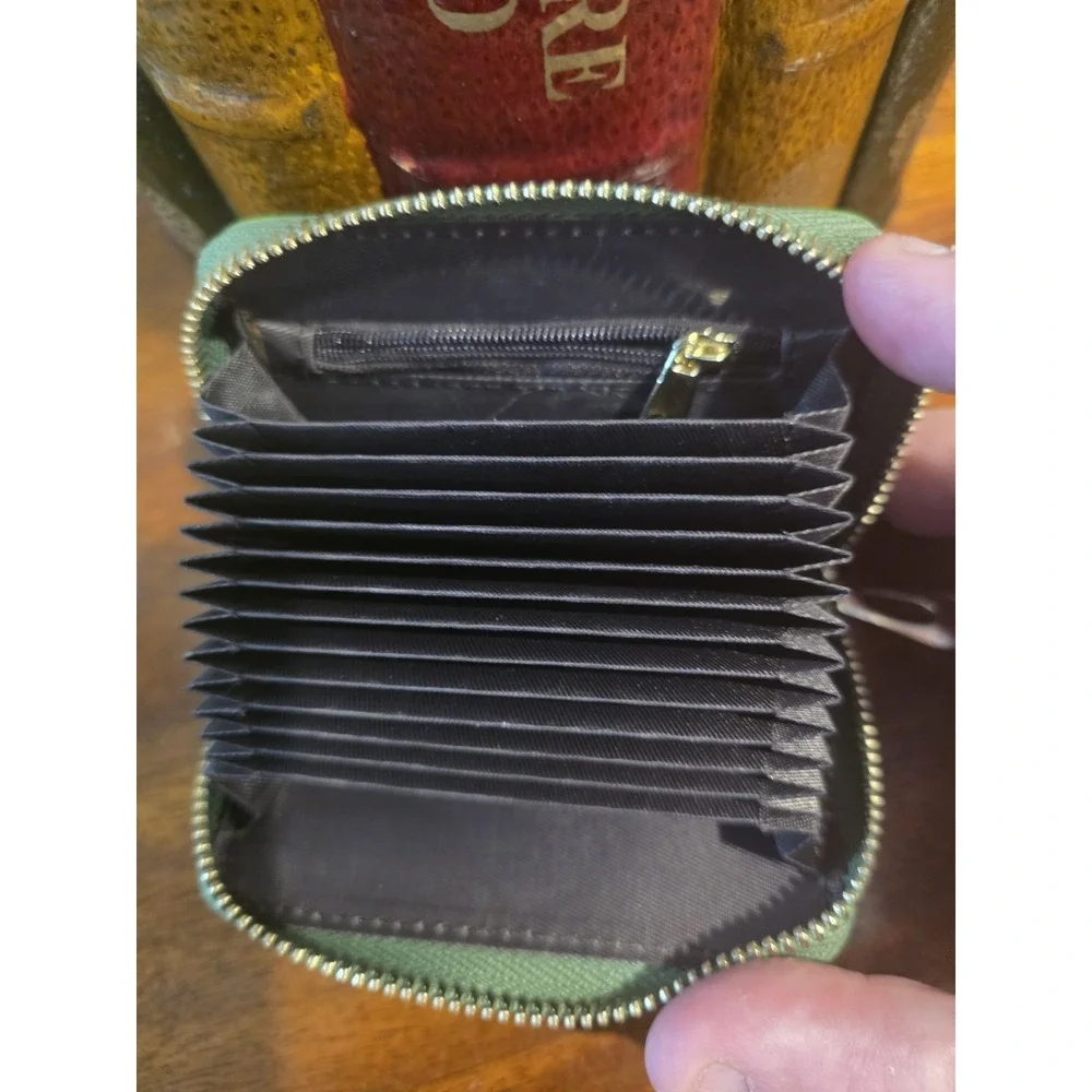 imeetu RFID Credit Card Holder, Small Leather Zipper Card Case Wallet Green